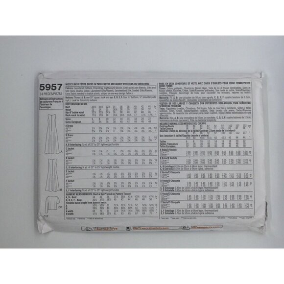 Simplicity 5957 Misses Dress Jacket Sewing Pattern Size HH 6 8 10 12 Uncut 2002 - Picture 4 of 4